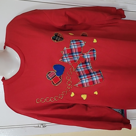 Vintage Nightgown red fleece lined pajamas embroidered scottie dog flannel - Picture 2 of 7